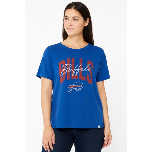 '47 Brand Buffalo Bills Women's NFL Graphic Tee Blue Red Logo NWT Size Large - Picture 1 of 9